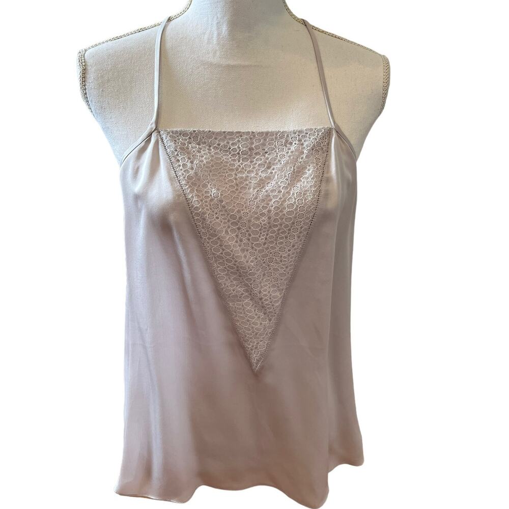 Halston Heritage Silk Split Back Cami Tank Top Silver Gray M